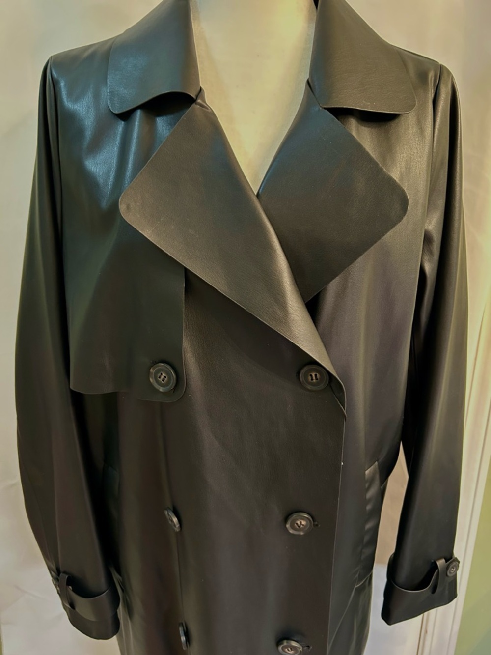 Zara Black Faux Leather Oversized Trench Coat-NWT- Missing belt- Great look!